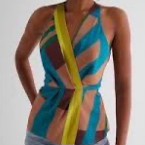 Express Teal Sleeveless Wrap Top - Picture 2 of 10